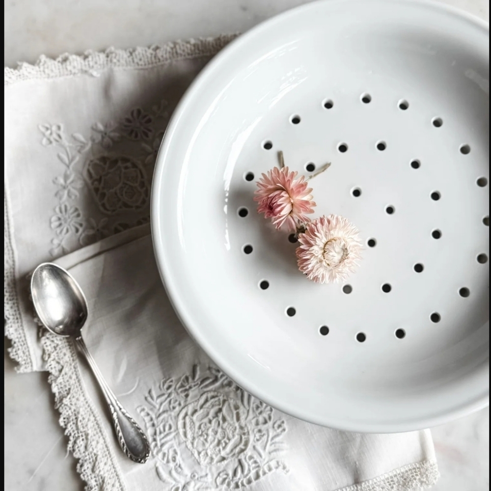 Apilco White Ceramic Colander Made France Vintage Ironstone Berry Strainer Bowl